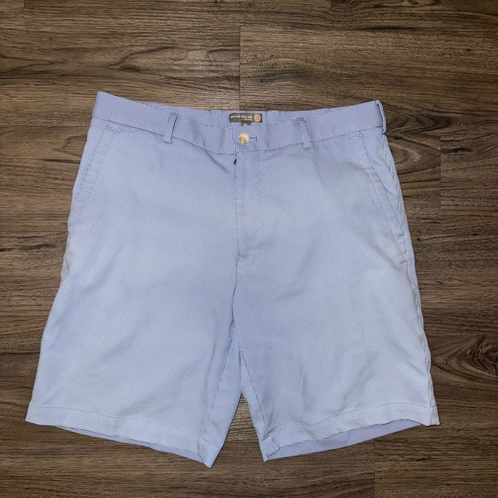 Peter Millar Shorts Mens 33 Blue Plaid Wicking Golf Performance
